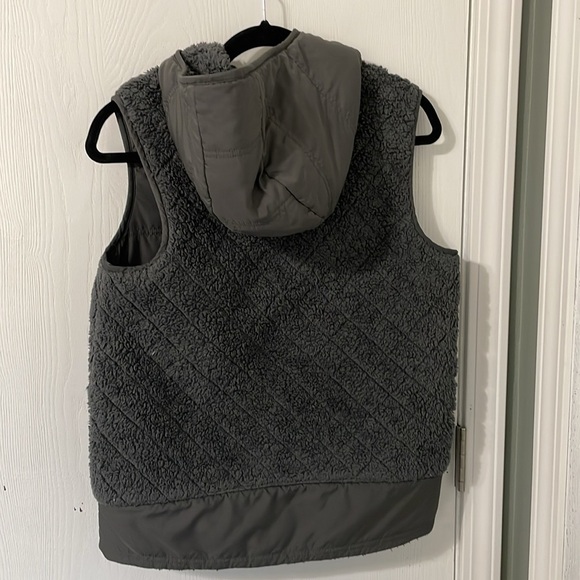 Patagonia Reversible Womens Sherpa Hooded Vest Dark Gray Size Small - Picture 7 of 11